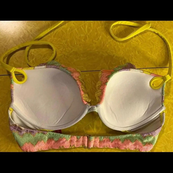 Boho Printed Preppy Hippie VS Hottie Halter Padded Push-up Bikini Top 36C - Picture 2 of 5